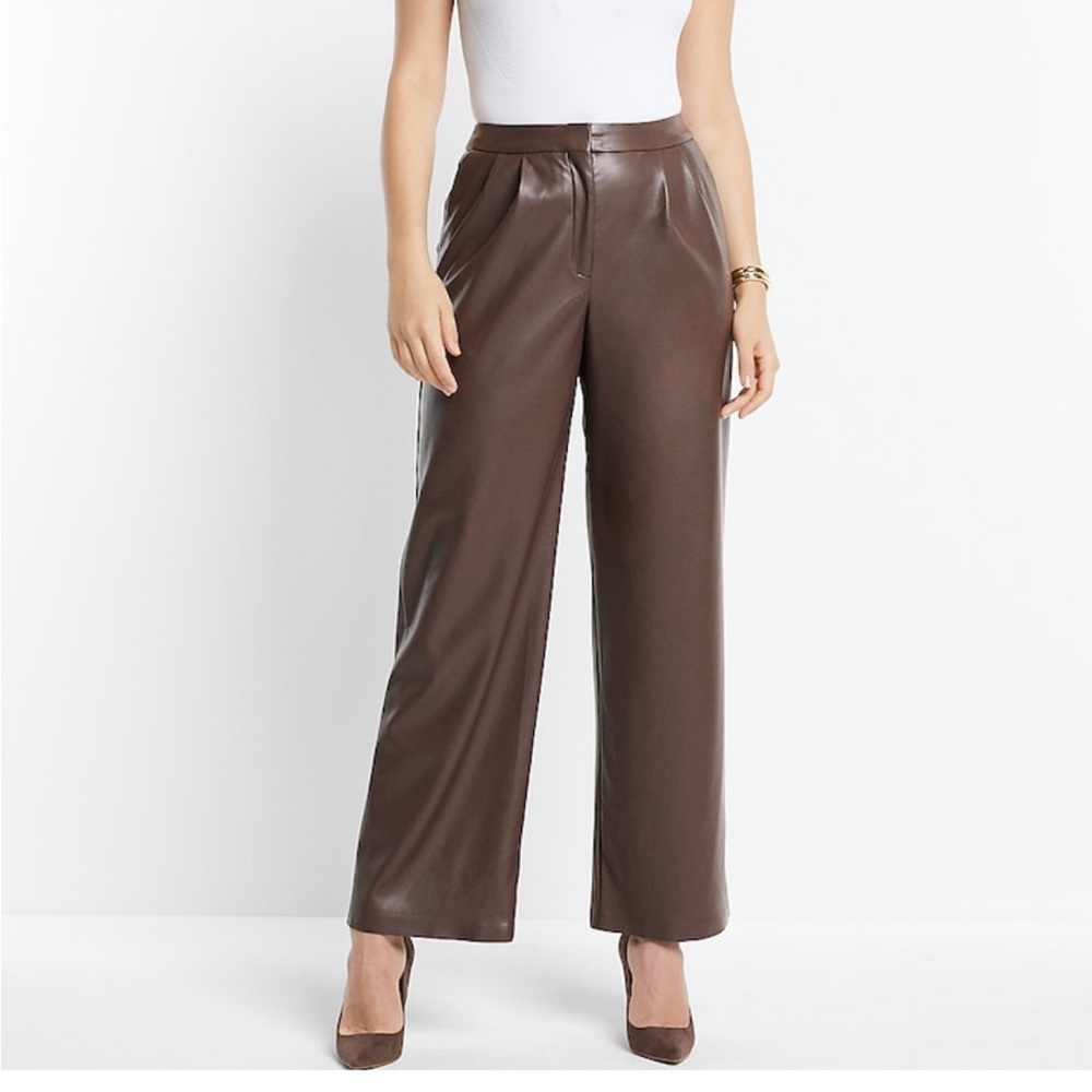 Mocha Faux Leather Pleated Pants
